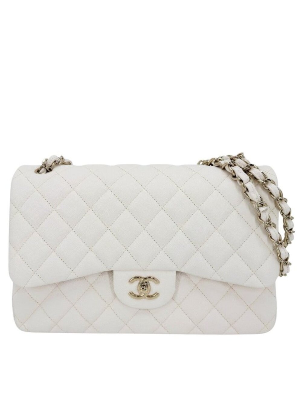 Chanel Shoulder Bag Quilted 30 CC Logo Turnlock Double Flap Bag Chain Caviar